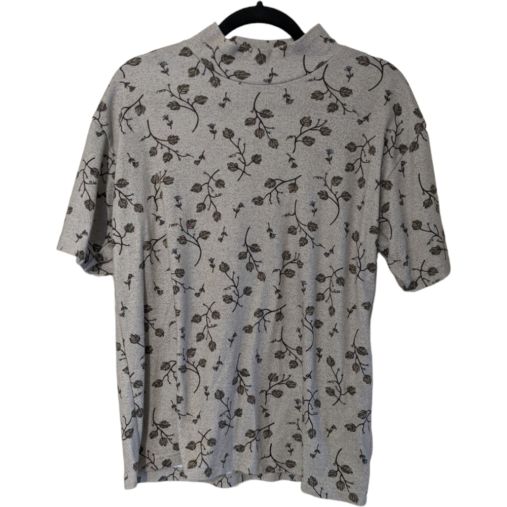Cool toned floral motif mock neck tee